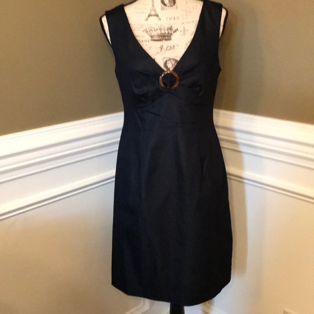 Blue jean style dress with high back.  Retro style